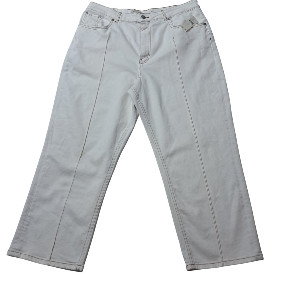 NWT Anthropologie Pilcro Jeans Women 34 Ivory Pintuck Straight High Rise Denim